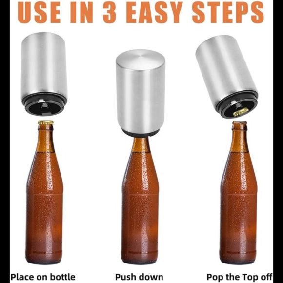 Automatic Bottle Opener Stainless Steel Magnetic Cap Opener - Picture 3 of 11
